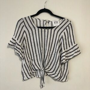 618 front tie cropped shirt striped small bell sleeves
